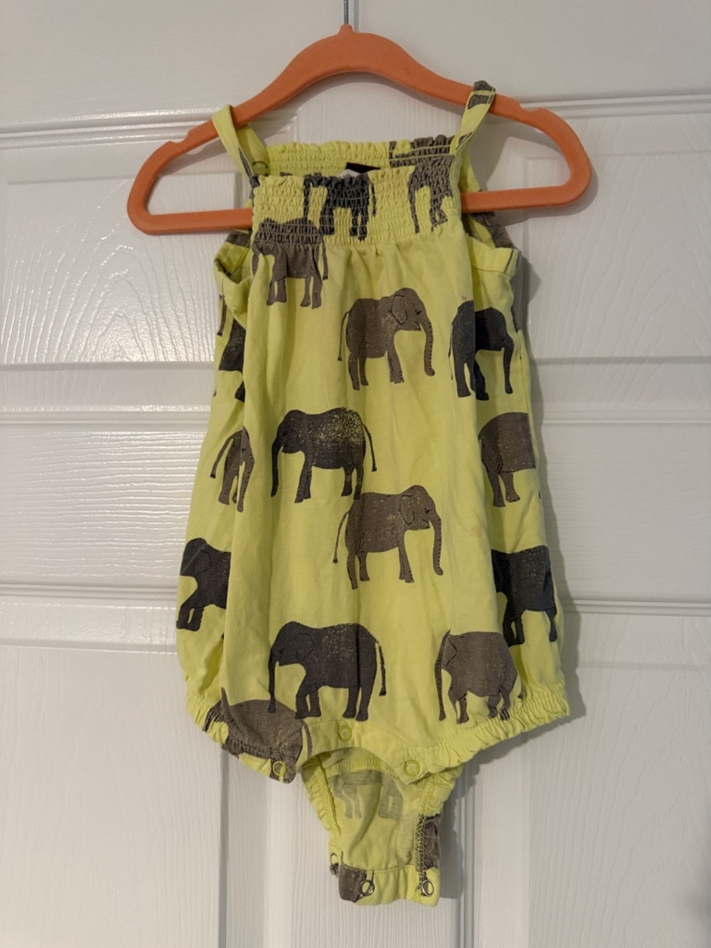Tea Yellow Elephant Print Baby Romper